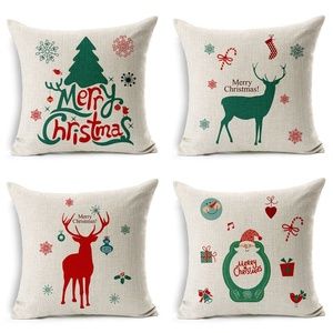 4 Pc Christmas Decor Throw Pillow Cushion Case